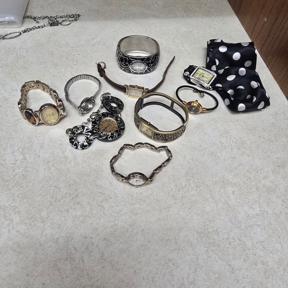 Vintage Jewelry Watch Lot Gold Silver Tone Cuff Leather Animal Print Polka Dot
